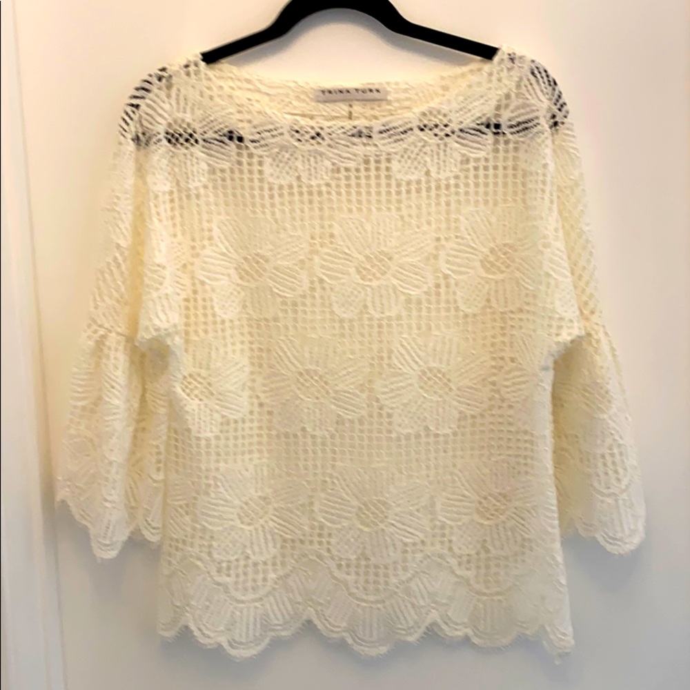 Trina Turk White Lace Blouse Size S